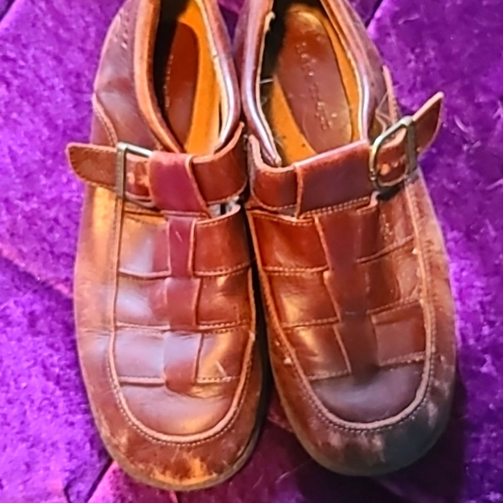 Brown leather loafers